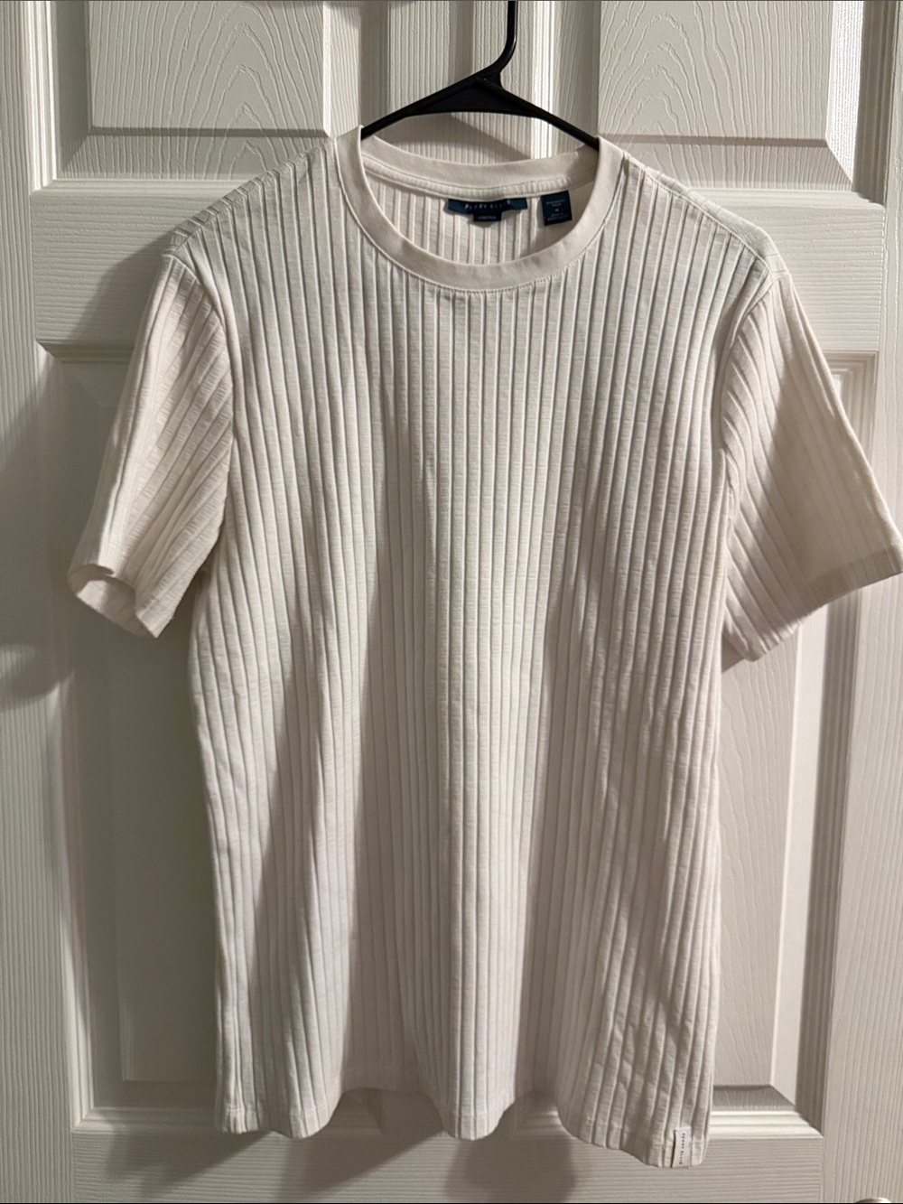 Perry Ellis White Ribbed Short-Sleeve Crewneck Tee